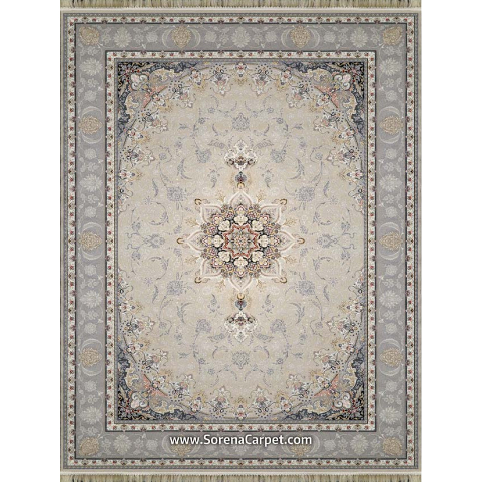 700 reeds Kashan machine carpet, Isfahun design, beige, silver border