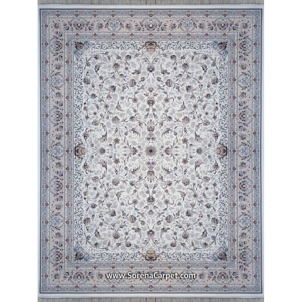 Kashan 700 肩机地毯，讨价还价设计，奶油色，米色边框